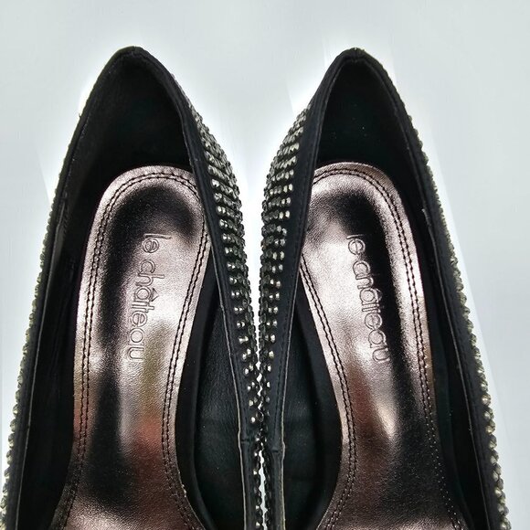 Le Chateau Women's Black Peep-Toe High Heels with rhinestones, Size 5.5, - Picture 2 of 10